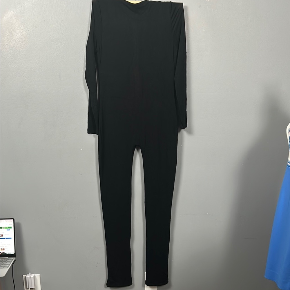 Matte Women’s Black Body Soft Warm Wrapping Jumpsuit - Black large